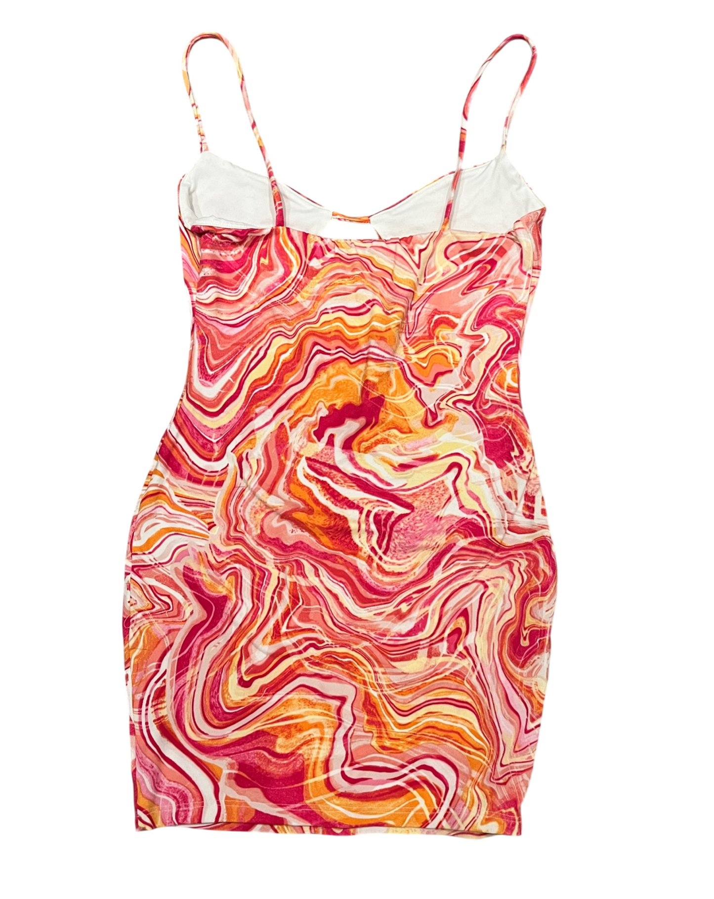 Spaghetti Strap Keyhole Mini Dress - Pink Multi