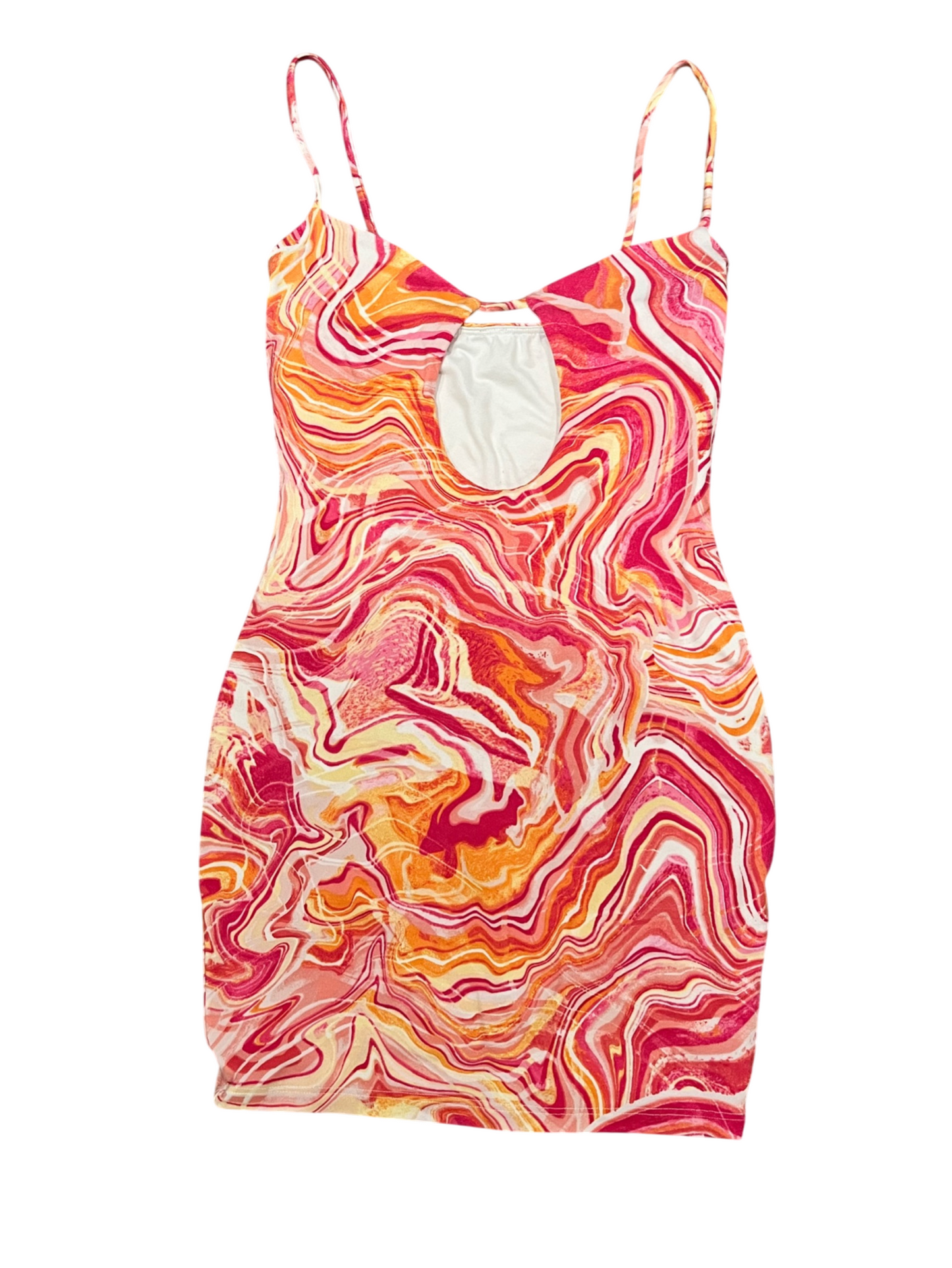 Spaghetti Strap Keyhole Mini Dress - Pink Multi