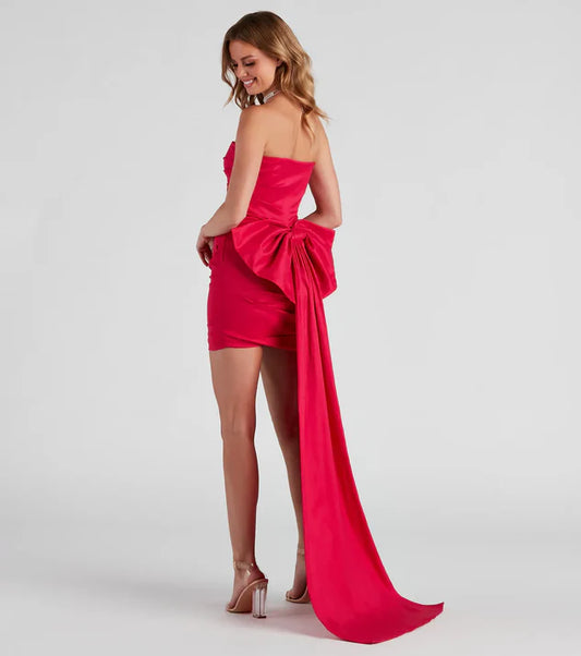 Lucy Taffeta Bow Mini Party Dress - Fuschia