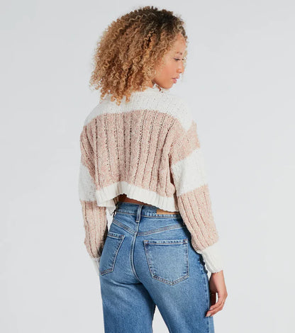 A Toast To Cute Chenille Striped Sweater - Tan/White