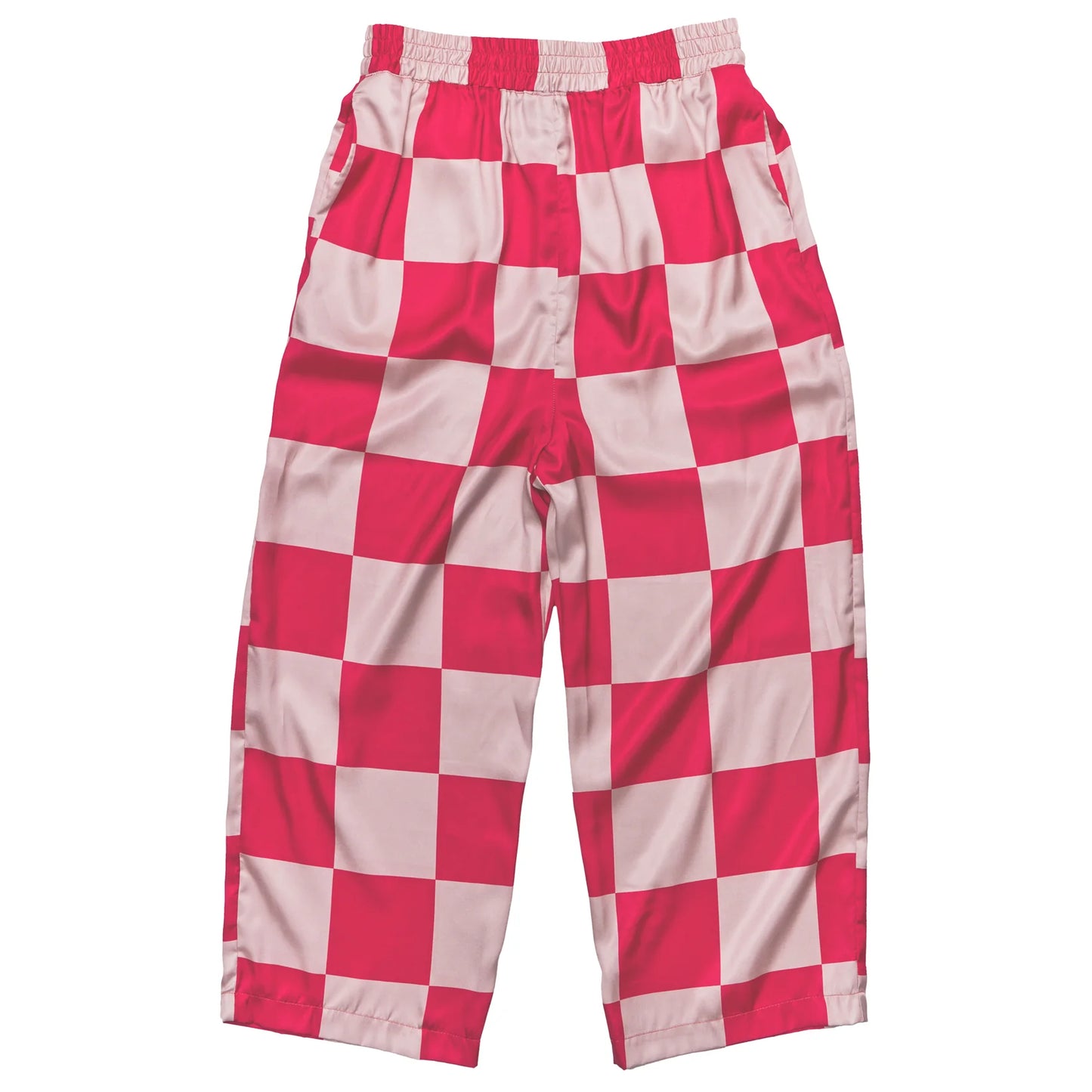 Satin Checkered Shirt + Pant Set - Hot Pink