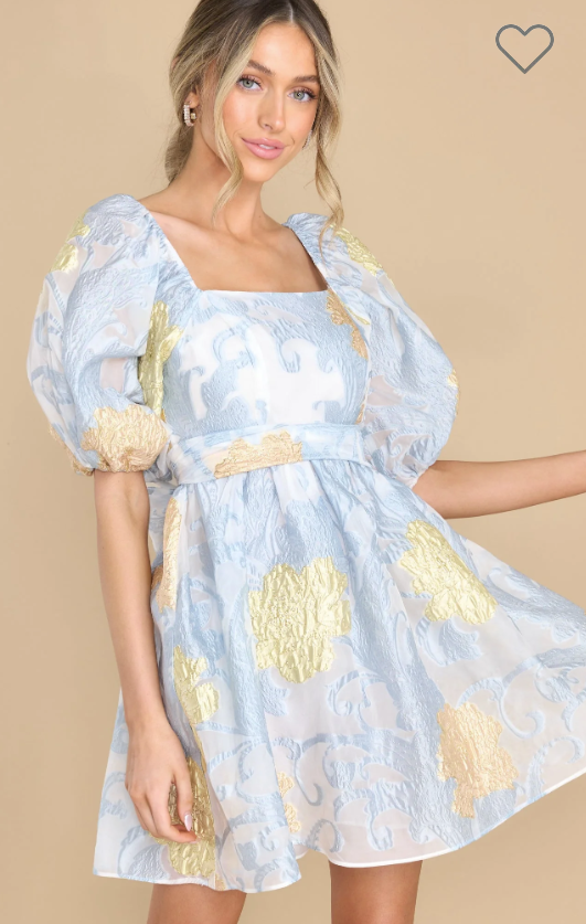 Beautiful And Free Print Dress - Sky Blue