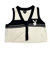 Cropped Button-Down Sweater Vest - Black/White