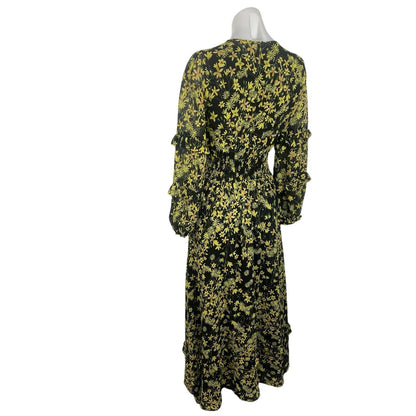 Marianna Floral Ruffle Long Sleeve Prairie Maxi Dress - Black