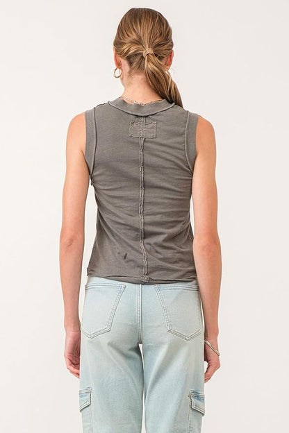 Zo Raw Edge Tank - Charcoal