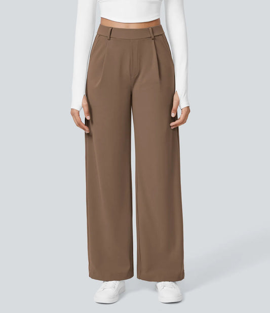 HaloTek Air™ High Waisted Side Pocket Straight Leg Work Pants - Brown