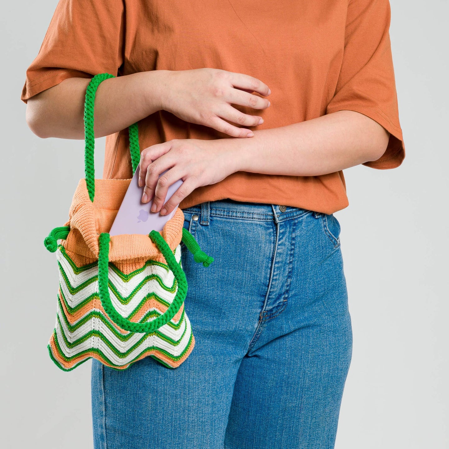 Chevron Mini Tote - Peach