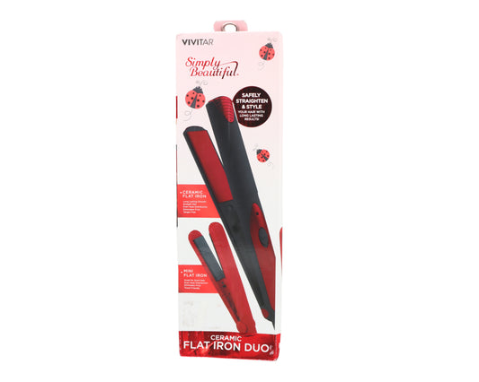 Ceramic Flat Iron Hair Straightener and Mini Hair Straightener - Black & Red