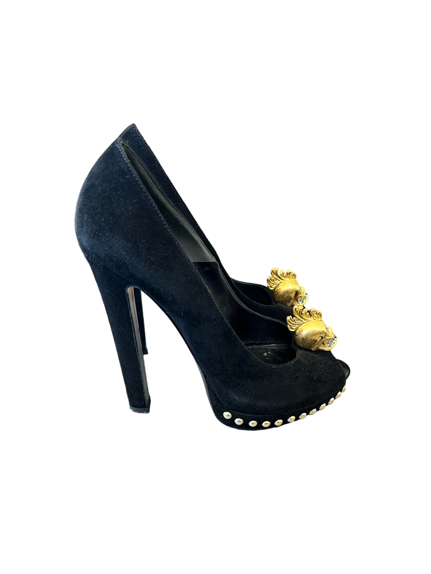 Skull Suede Pumps - Black