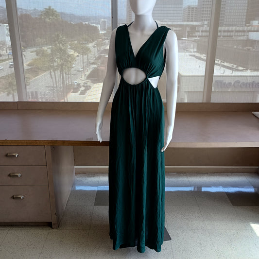 Satin Sleeveless Maxi Dress - Green