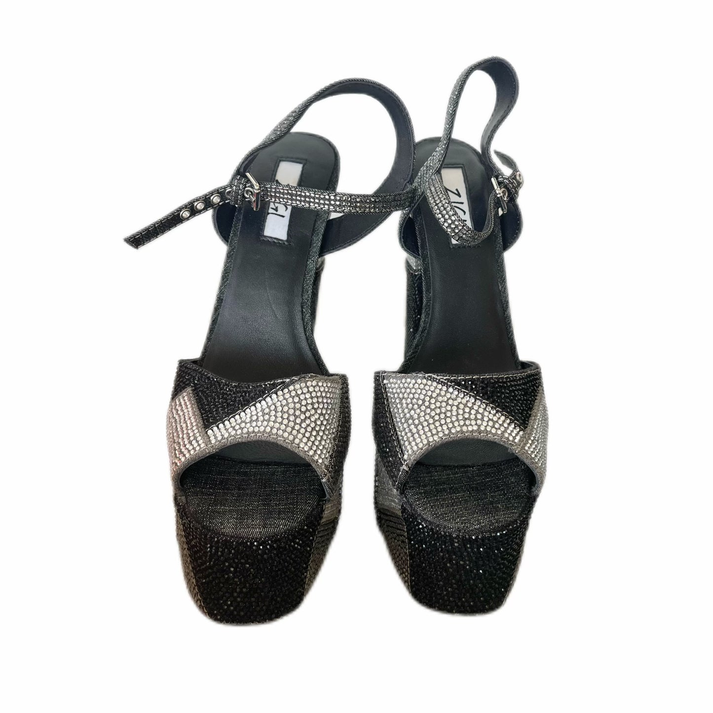 Embellished Heeled Sandal - Silver/Black