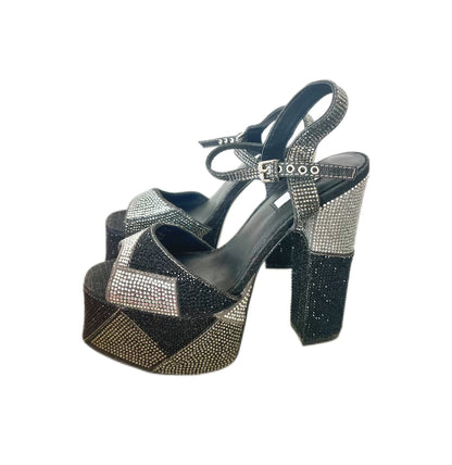 Embellished Heeled Sandal - Silver/Black