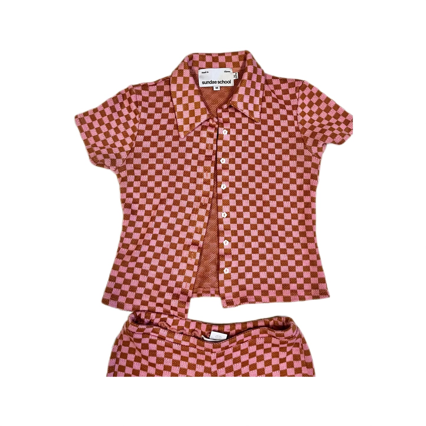 Checkered Knit Set - Pink