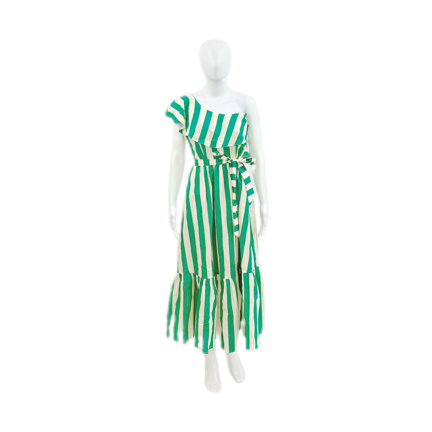 One-Shoulder Maxi Dress - Green & White Stripe