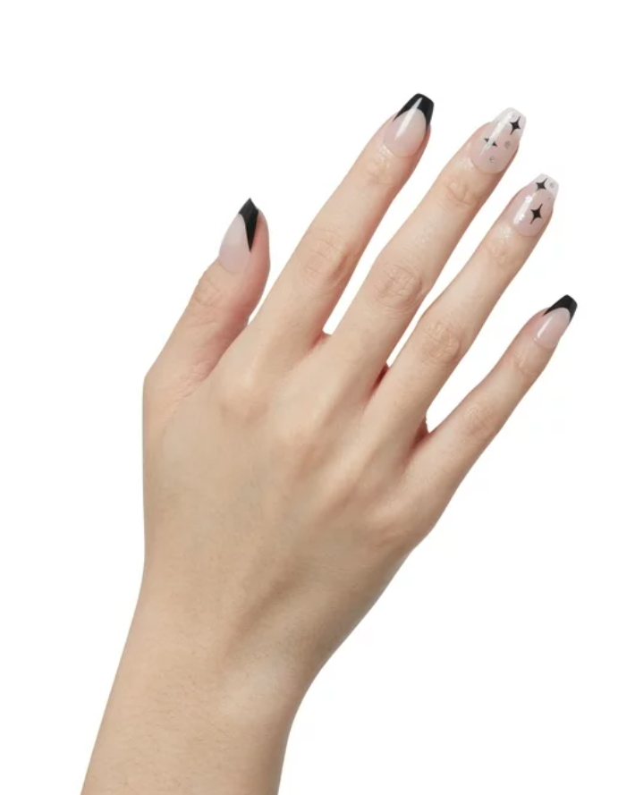 For the Night' Press-On Nails, Black Tip, Medium Length, Coffin Shape, 33 Ct.