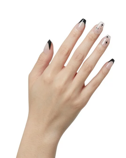 For the Night' Press-On Nails, Black Tip, Medium Length, Coffin Shape, 33 Ct.