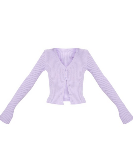 Button Front Cardigan - Lilac