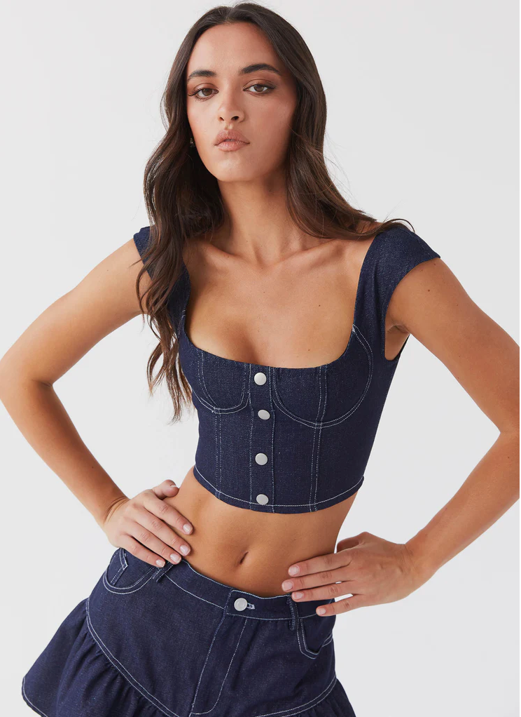 Isabella Denim Bustier Top - Indigo