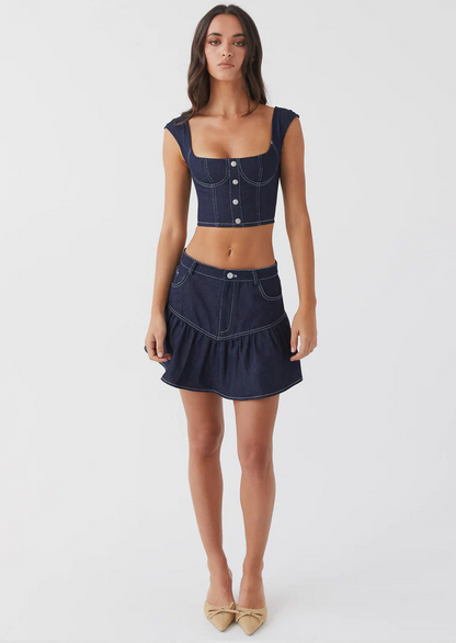 Isabella Denim Bustier Top - Indigo