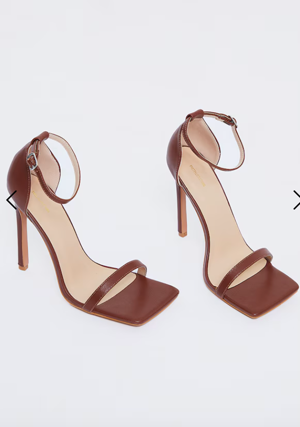 PU Barely There Strappy Heeled Sandals - Brown