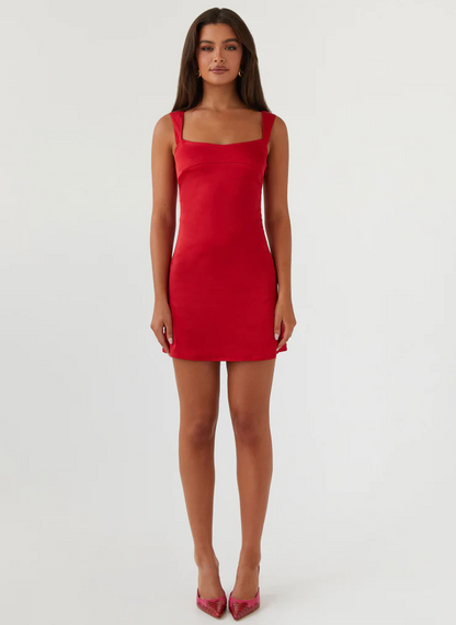 Odette Satin Mini Dress - Red