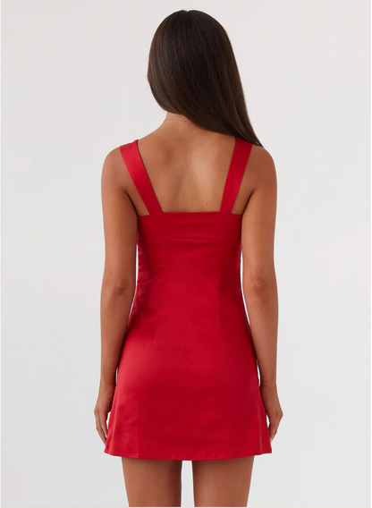 Odette Satin Mini Dress - Red