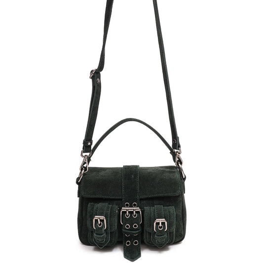 Small Honey Buckle Suede Purse - Dark Green