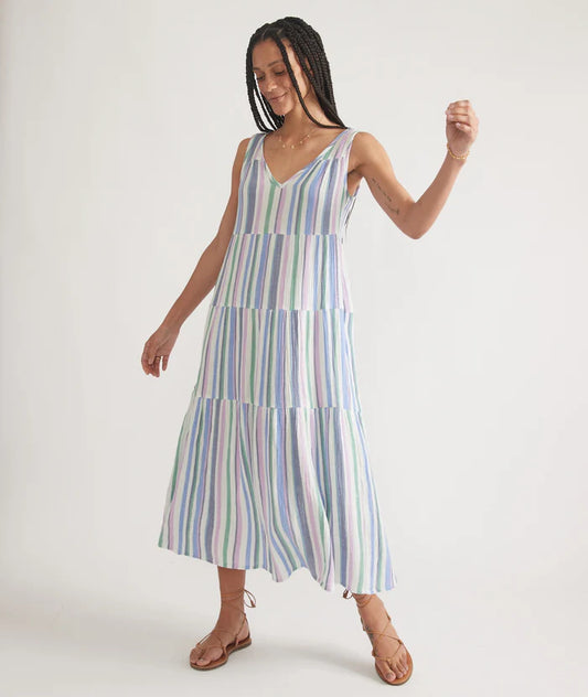 Corinne Double Cloth Maxi Dress - Multi Cool Stripe