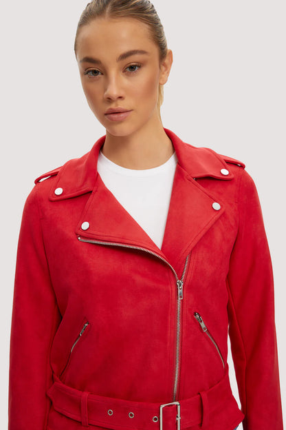 Zadie Short Length Vegan Suede Coat - Red