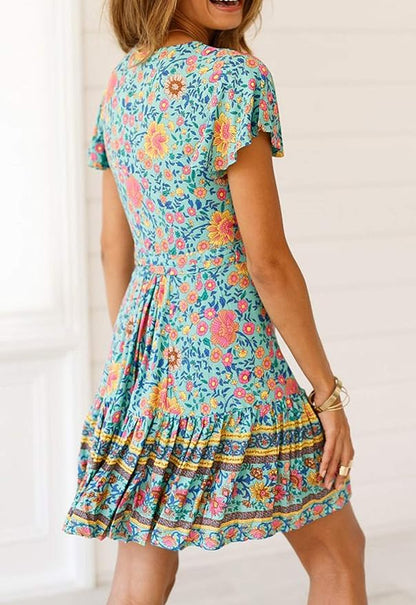 Summer Boho Beach Mini Dress - Floral