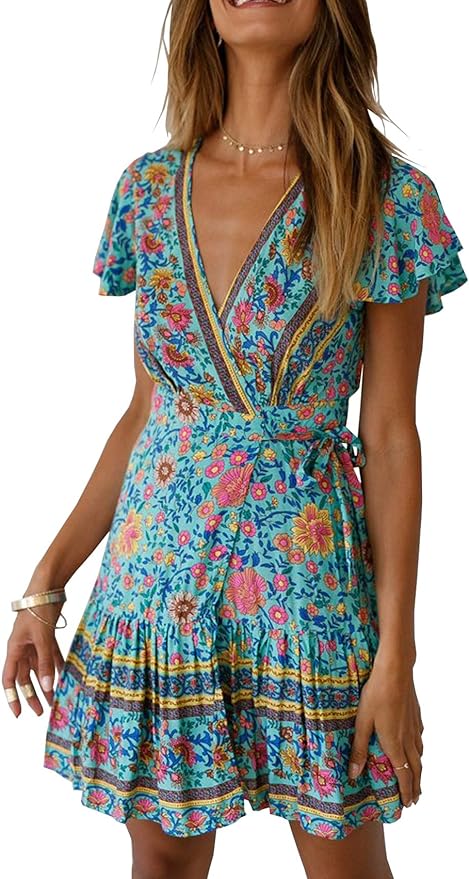 Summer Boho Beach Mini Dress - Floral