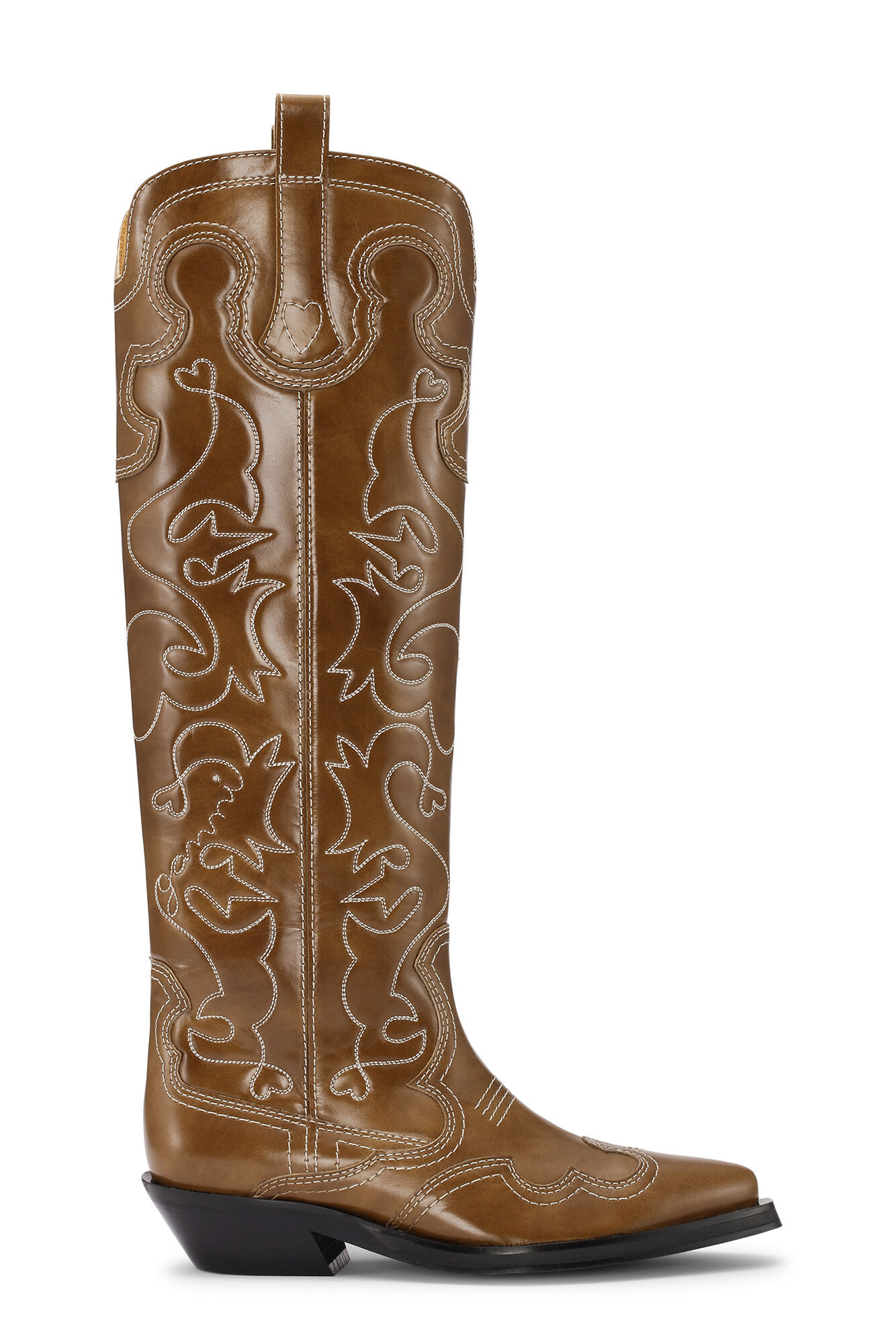 Knee-High Embroidered Western Boots - Tiger's Eye