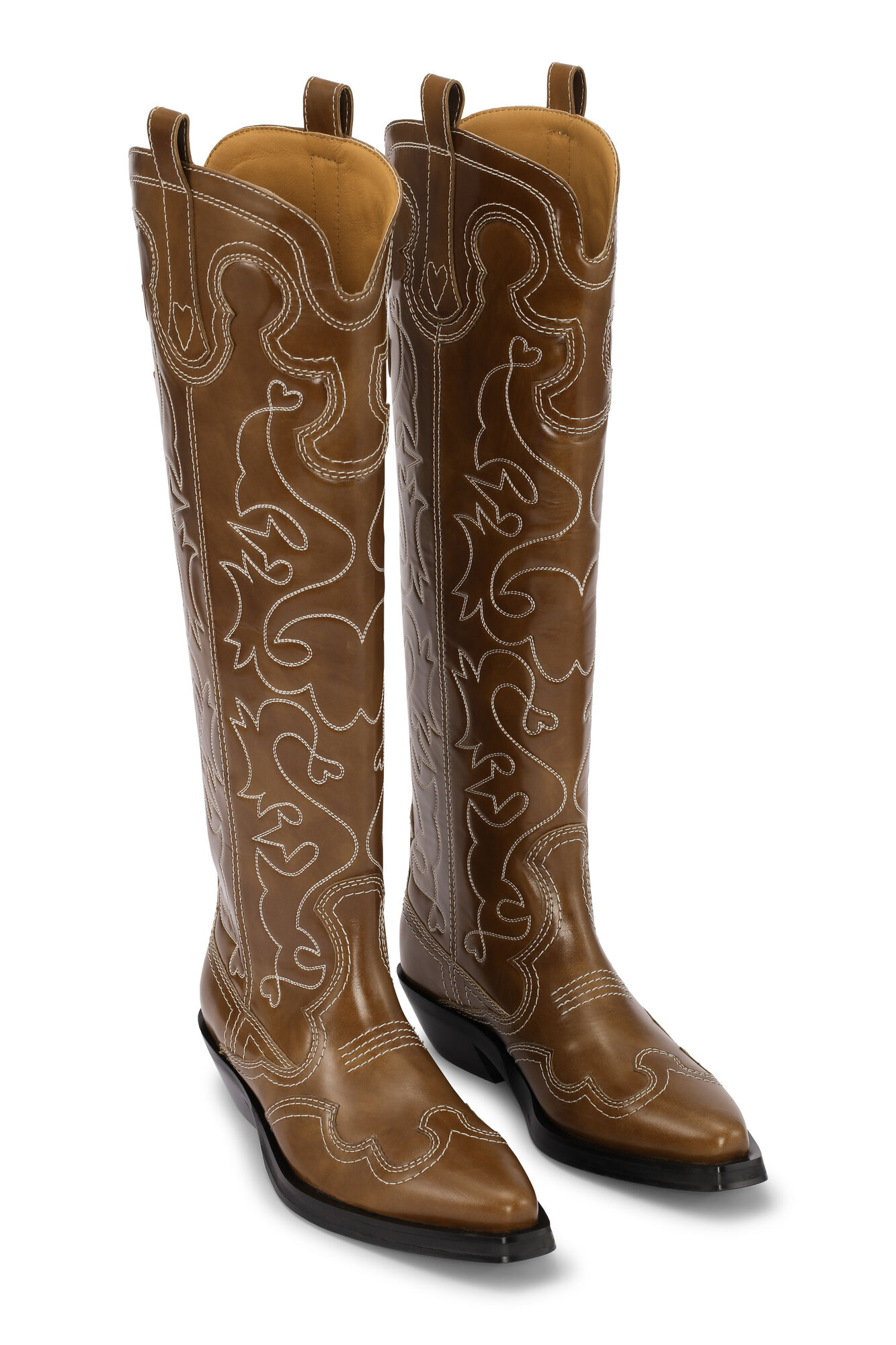 Knee-High Embroidered Western Boots - Tiger's Eye