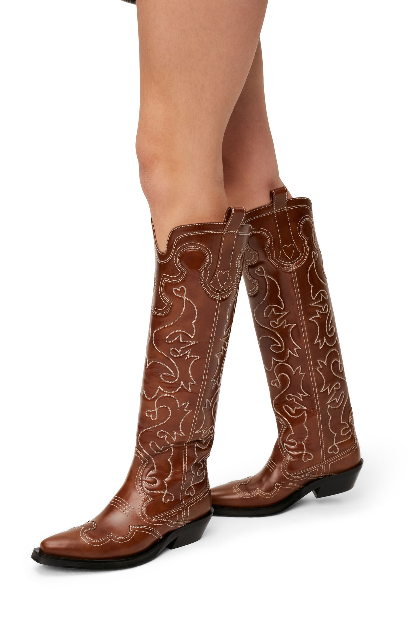 Knee-High Embroidered Western Boots - Tiger's Eye