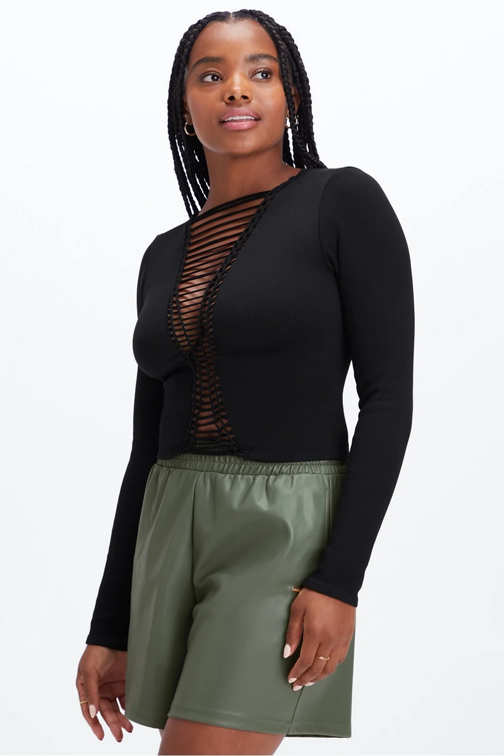 Seamless Braided Long Sleeve Top - Black