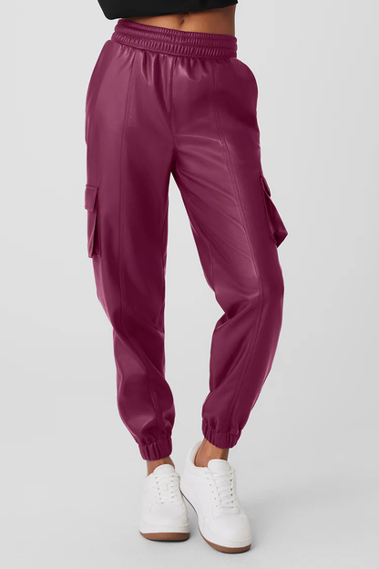 Faux Leather Power Hour Jogger - Wild Berry