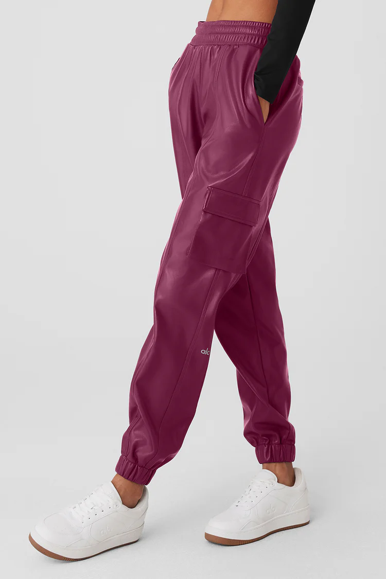 Faux Leather Power Hour Jogger - Wild Berry