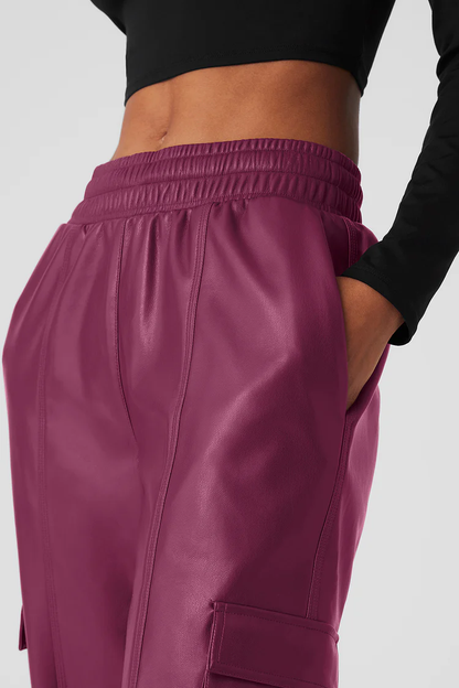 Faux Leather Power Hour Jogger - Wild Berry