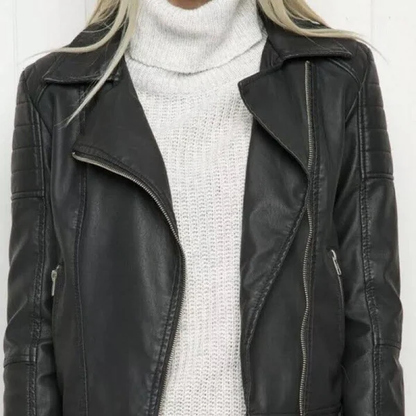 Vegan Leather Moto Jacket - Black