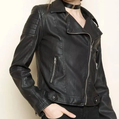 Vegan Leather Moto Jacket - Black