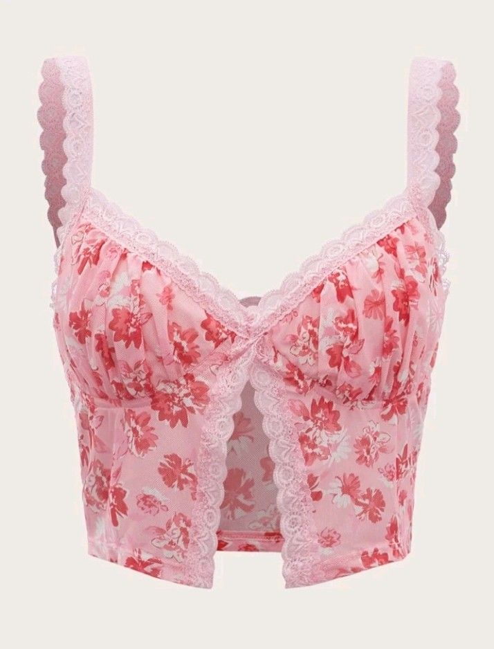 Lace Trim Tank Top - Tiger Pink