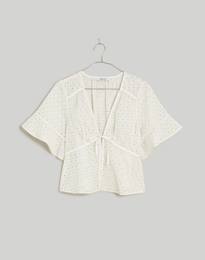 Tie-Front Top in Eyelet Blouse - Soft White