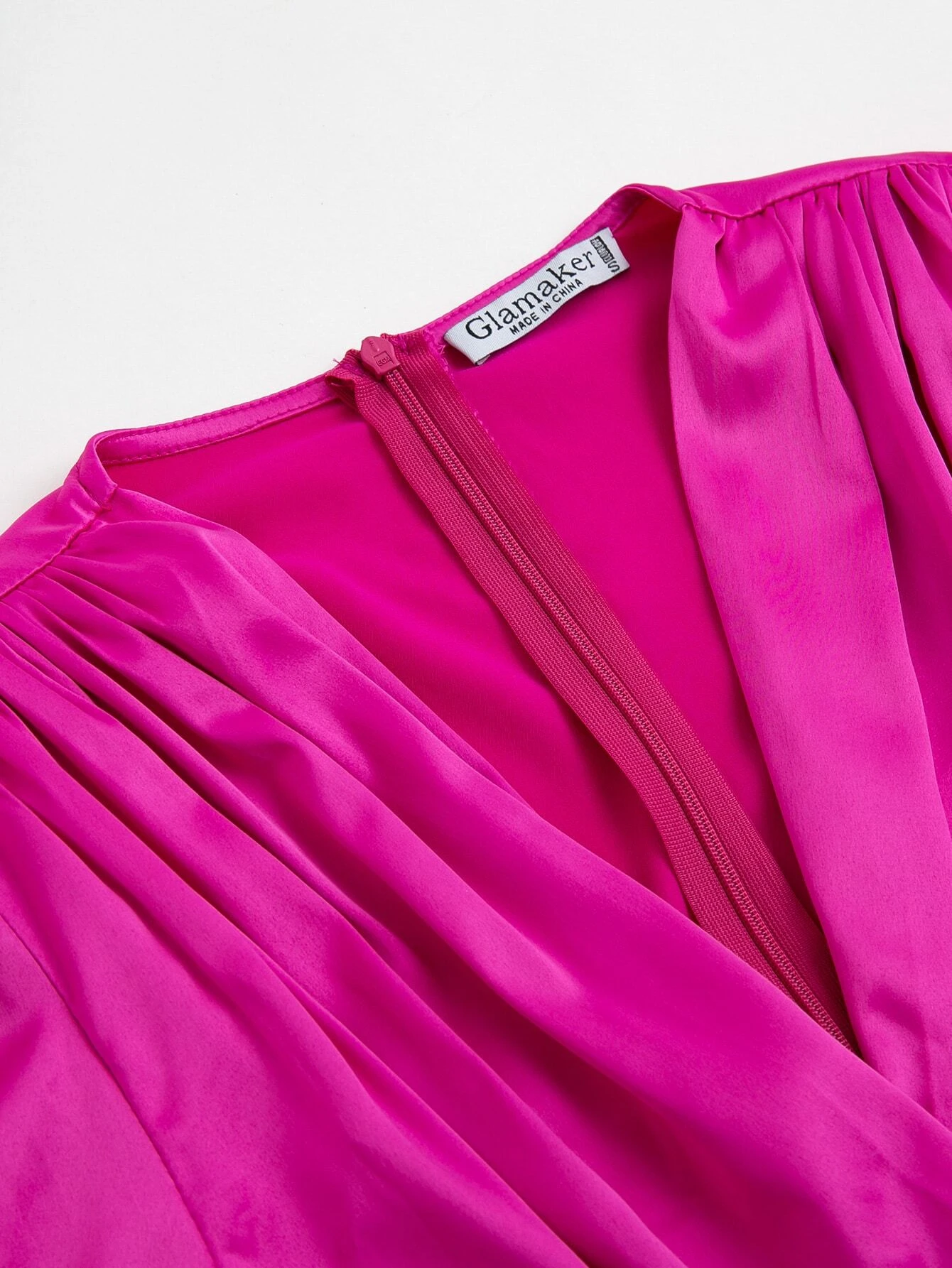 Twist Front Ruched Satin Dress - Hot Pink