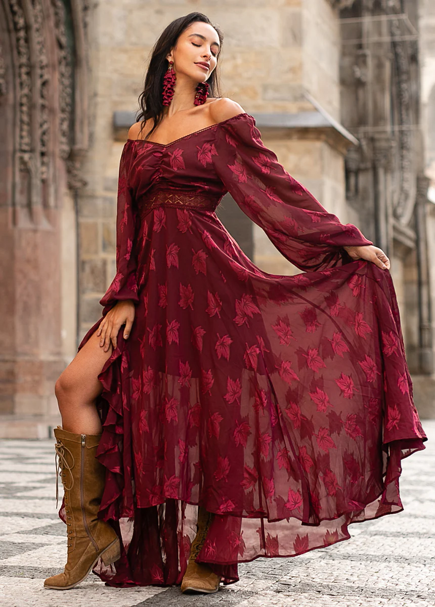 Isabella Dress in Burgundy - Red