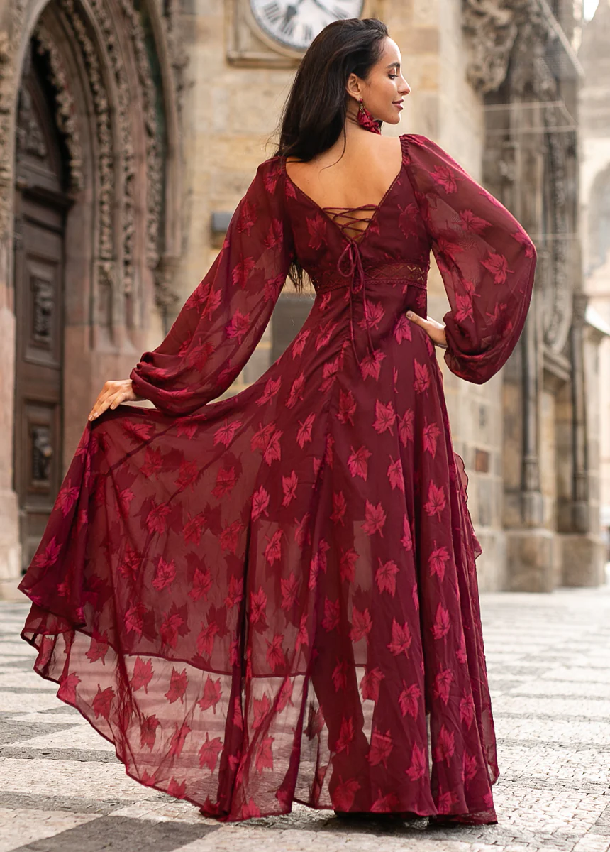 Isabella Dress in Burgundy - Red