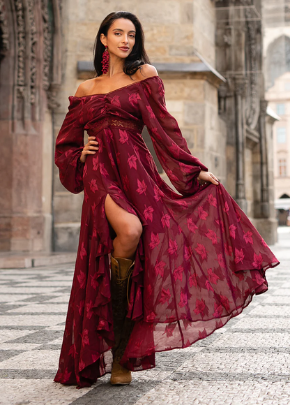 Isabella Dress in Burgundy - Red