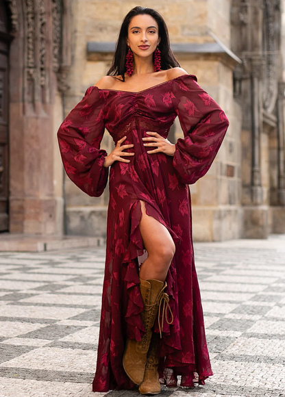 Isabella Dress in Burgundy - Red