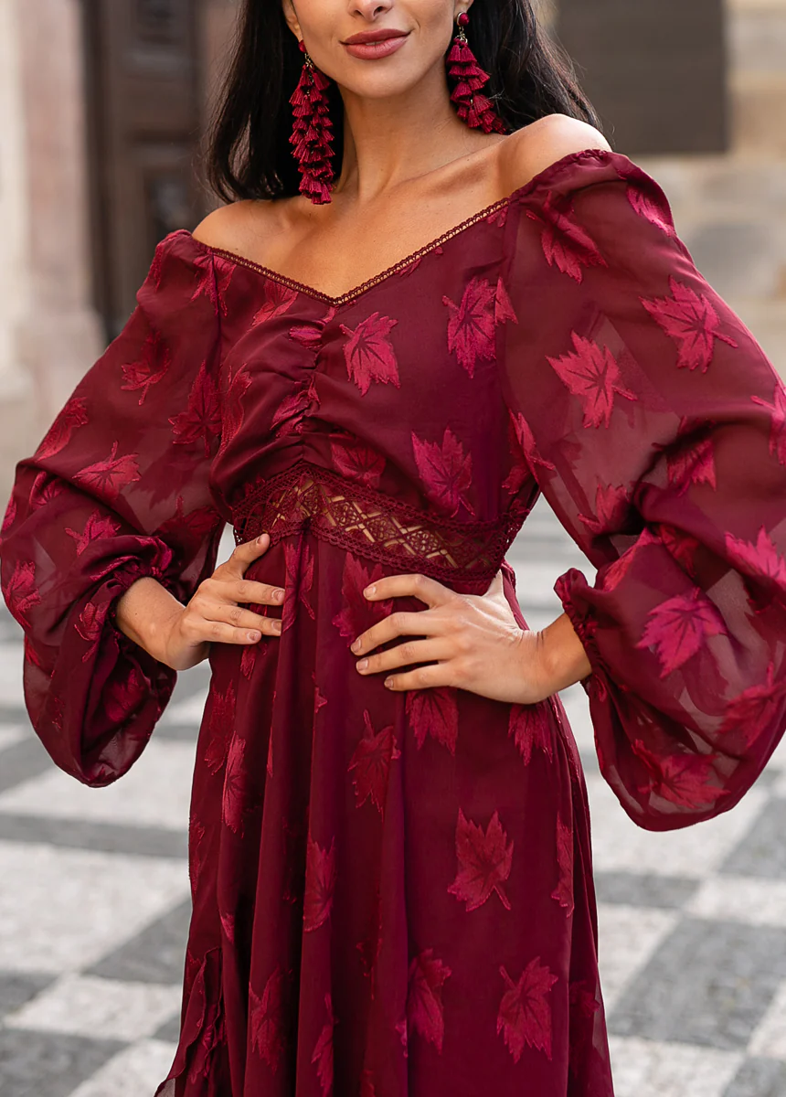 Isabella Dress in Burgundy - Red