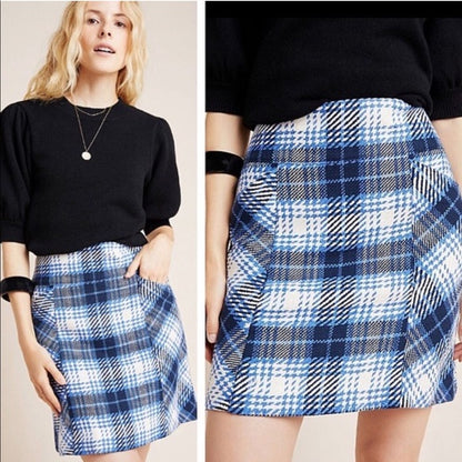 Plaid Pencil Skirt - Blue