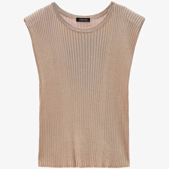 Tangier Shoulder Ribbed Top - Sand